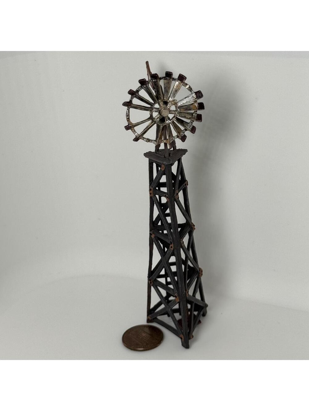 Miniature Windmill Dollhouse Garden Outdoor Furniture Silver and Red Rustic